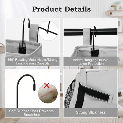 Surblue Bedside Organizer with Hook Bedside Caddy Hanging Storage Bag with Adjustable Straps and Water Bottle Holder for Home College Dorm Bunk Bed Accessories, Hospital Bed,Lightgrey