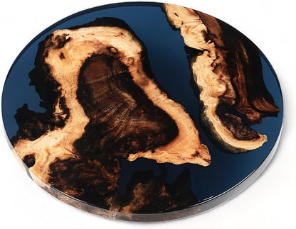 Handmade Reversible 16" Wood and Epoxy Resin Lazy Susan, Turntable for Kitchen Countertop, Rotating Display Stand, Organizer and Storage for Dining Table, Cup Board, Home Decor (Clear Dark Blue)