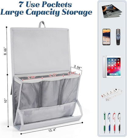Retyion Bedside Storage Organizer with Power Strip Holder and Adjustable Straps Bed Hanging Bag for Home Bunk Bed Dorm Sofa (Light Gray)