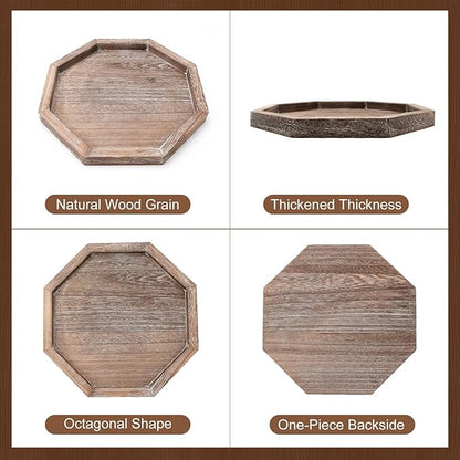 Rustic Candle Holder Plate Boho Wooden Decorative Trays for Coffee Table Farmhouse Kitchen Counter Home Decor Living Room Small Wood Serving Tray for Dining Table Centerpiece Bathroom Vanity Trays