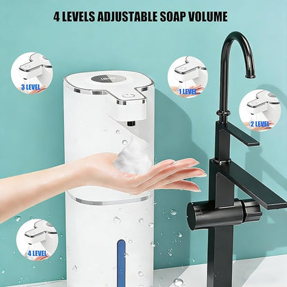 Automatic Soap Dispenser Liquid Touchless,Wall USB Rechargeable 4-Level Adjustable,Large Capacity 14.2oz/420mL Smart Hand Soap Dispenser for Kitchen Bathroom Kids Family