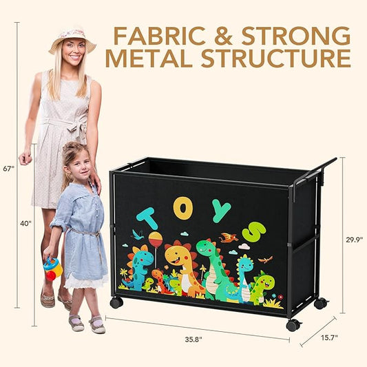 BBLIKE Toy Box for Kids - 200L Extra Large Toy Chest Storage with Wheels for Boys and Girls, Toy Organizer Bin for Stuffed Animals, Toy Basket for Bedroom, Nursery, Living Room, Playroom, Black
