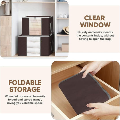 BALEINE 6 Pack Clothes Storage Bags, 16 Gallon Storage Containers with Reinforced Handle, Sturdy Zipper, Closet Organizer for Blanket, Comforter, Pillow, Bedding (Brown, 6 Pack)