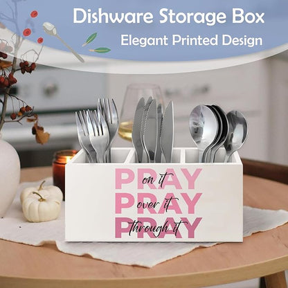 SNNDER Christian Pen Holder for Desk, Prayer Christian Gifts for Women, Pray on It Pray Over It Pray Through It Wooden Pen Pencil Holder Organizer for Home Office Desk Accessories