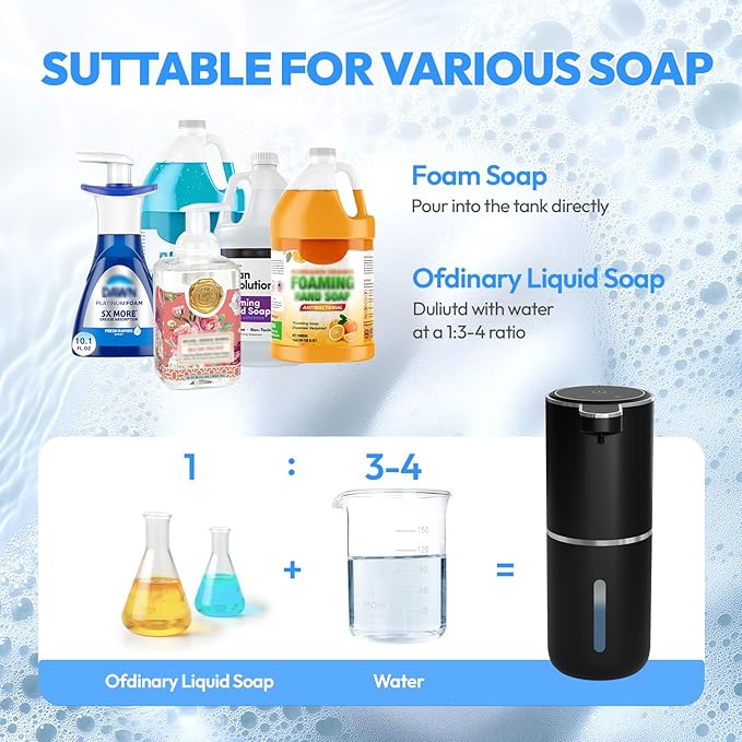 MTYGK Automatic Foaming Soap Dispenser,Touchless Foam Soap Dispenser,12.8oz Rechargeabled Wall Mounted Smart for Bathroom and Kitchen Dish Soap,Easy for Toddlers(Black)