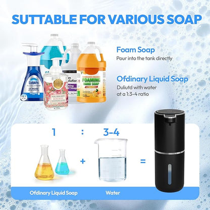 MTYGK Automatic Foaming Soap Dispenser,Touchless Foam Soap Dispenser,12.8oz Rechargeabled Wall Mounted Smart for Bathroom and Kitchen Dish Soap,Easy for Toddlers(Black)