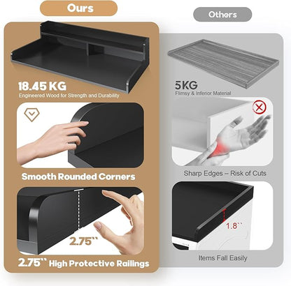 2-Tier Washer Dryer Countertop with 2.75"H Edge Rails, 54" W x 27.55" D Laundry Countertop for Folding Clothes, Washer and Dryer Topper with Non-Slip Pad (Black)
