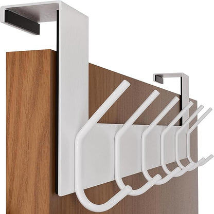 SKOLOO Over The Door Hook - 6 Hooks, No Assembly Required, Stainless Steel Door Hooks, Over Door Coat Rack for Hanging Coats Clothes Hats Robes, White