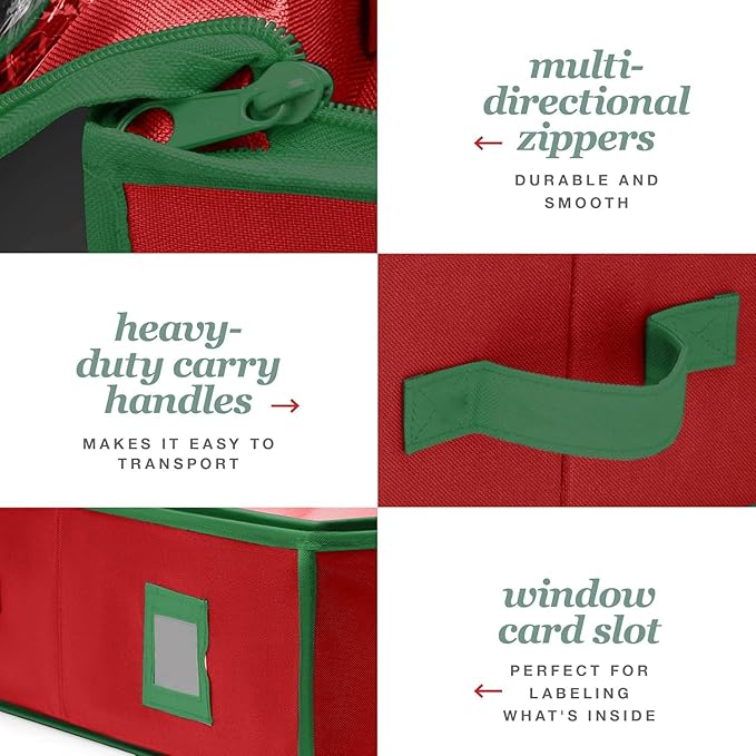 Premium Wrapping Paper Organizer Storage | Gift Wrap Holder With Extra Pockets for Christmas Decorations, Reinforced Handles, Heavy Duty, Ultra-Durable, Tear-Proof Fabric - Fits Up to 27 Rolls (Red)