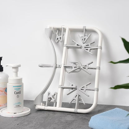 Clothes Drying Racks Foldable Clip Hangers Drip Hanger Plastic with 20 Drying Clips (Light Grey-Rectangle)