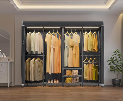 VIPEK V40LC Covered Clothes Rack with Dimmable LED Lights, Heavy Duty Garment Rack with Cover Portable Closet Wardrobe Clothing Rack for Hanging Clothes, Black Closet Rack with Black Oxford Cover