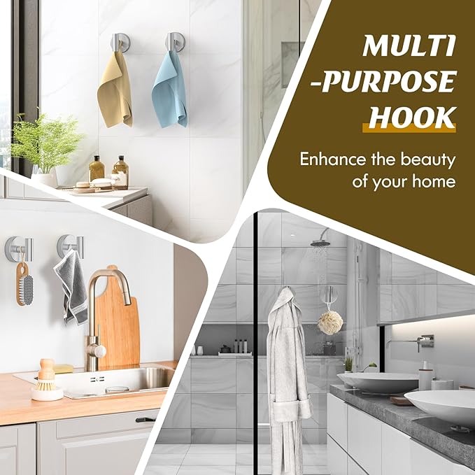 MOTAIPEAK Suction Cup Hooks for Shower,Heavy Duty Shower Towel Suction Hooks,No Drill Wall Mounted Towel Hooks for Bathrooms Wall,Kitchen,Glass,Mirror,Tile to Hang Towels,Robes,Coat-Silver(2 Pack)