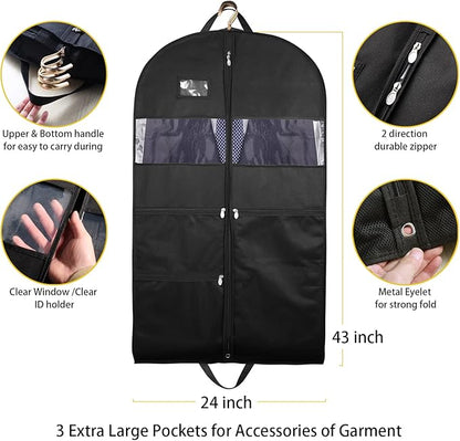 Garment Bags for Travel, 2 Pack 43" Hanging Garment Bags for Men, Double Sides Zipper & 3 Large Mesh Pockets, Garment bag for Traveling Monogrammed Closet Clothes Storage