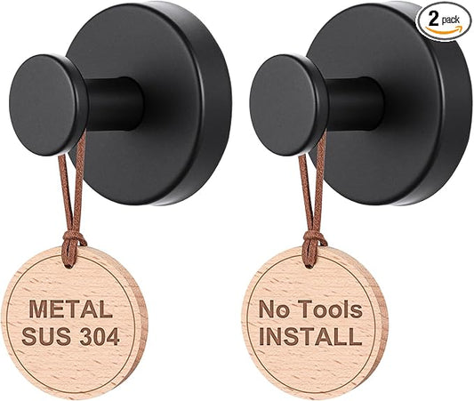 PZTO Suction Cup Hooks:Metal Hanger,for Galss Window Door & Tile Wall,Shower Bathroom Towel Holder Hanging Hook, 2 Pack (Matte Black)