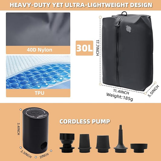 Vacuum Bags for Travel with Cordless Pump, 30L Airtight Compression TPU Bags,IP67 Reusable Storage Bag for Suitcase, Backpack, Luggage, Moving (1PC+Pump)