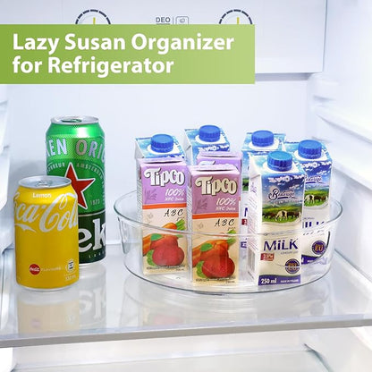 GUZON 4 Pack Lazy Susan Turntable for Cabinet, 10 Inch Lazy Susan Organizer with Handles and High Sides, Clear Rotating Organizer for Kitchen, Pantry, Dresser, Refrigerator, Bathroom, Table, Fridge