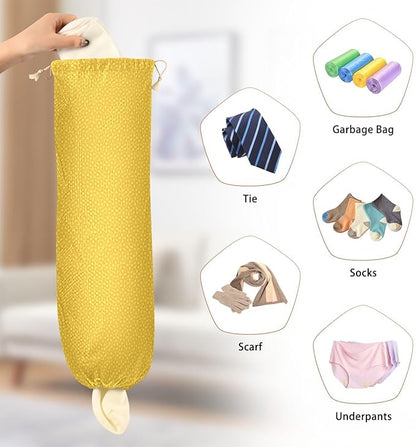 1 PC Plastic Bag Holder Wall Mount Grocery Bag Holder Shopping Bag Trash Bag Storage Organizer Dispenser for Kitchen Closet 22 x 9 Inch Geometric Yellow