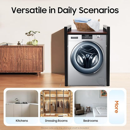 Over Washer and Dryer Shelves, Washer and Dryer Storage Shelf, Adjustable Laminate and Foot Pads Washing Machine Storage Rack for Kitchens Dressing Rooms (Black, Teak Color)