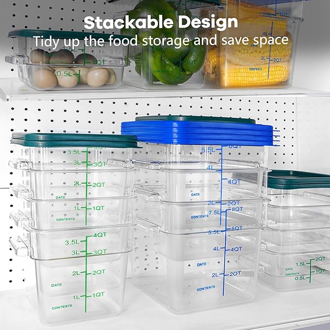 TSUBOR 4 Pack Food Storage Containers with Red Lids, 22.0 Qt - Square, Clear, Polycarbonate, for Restaurant Commercial Kitchen and Home party