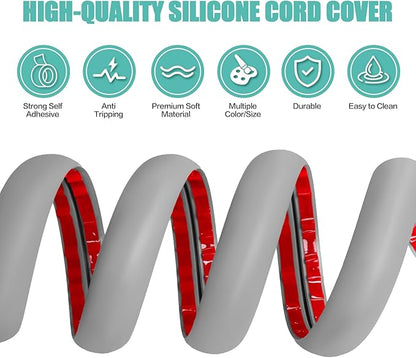 Floor Cord Cover Cavity 0.8"x0.37" Self Adhesive Cord Hider, 3.3FT Low Profile Cable Management, Extension Strip Protector for Wires, Prevent Cable Trips for Offices, Gyms, Exhibitions (Gray)