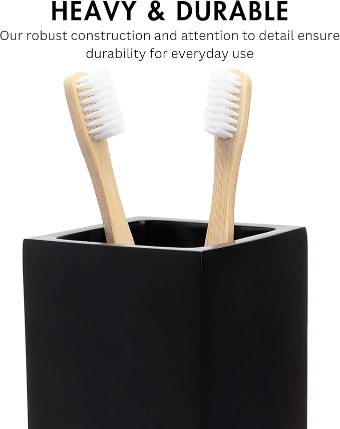 Yew Design Matte Black Toothbrush and Toothpaste Holder for Bathroom Vanity and Countertop, Square Organizer for Electric Toothbrushes, Floss, Razors, Cotton, and Mouthwash