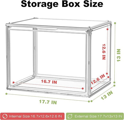 EZJOB 4 Pack XXX-Large Clear Purse Organizers for Closets 17.7"x13"x13" Acrylic Display Case Clear Shoes Storage Box Stackable Handbag Storage Organizers Helmet Display Cabinet Storage Bins with Lid