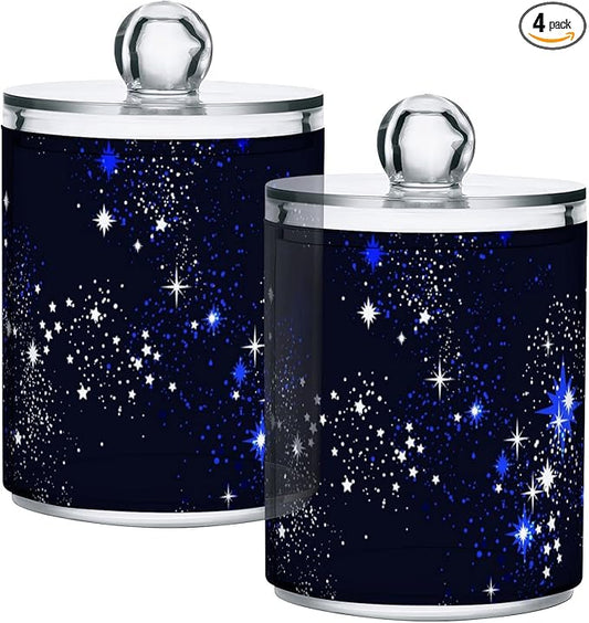 MNSRUU 4 Pack Qtip Holder Organizer Dispenser Blue Space Galaxy Constellation Bathroom Containers Bathroom Vanity Storage Canister Apothecary Jars for Cotton Swabs/Pads/Floss