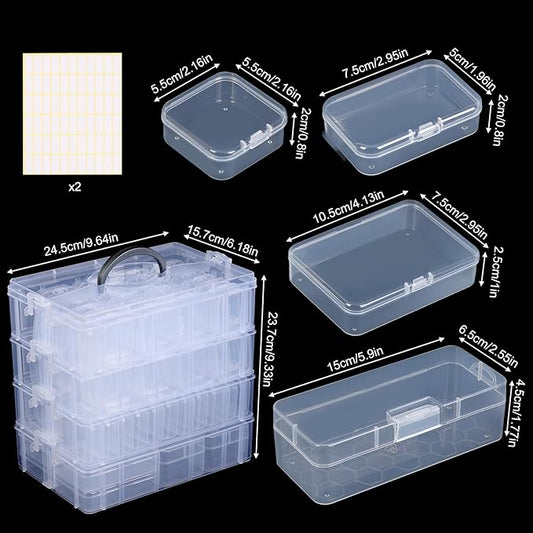 SGHUO Bead Organizer Box, 84 pcs Small Organizers, 4-Tier Stackable Storage Container Box for Art Craft Storage, Washi Tape, Kids Toys, Jewelry, Beauty & Sewing Supplies