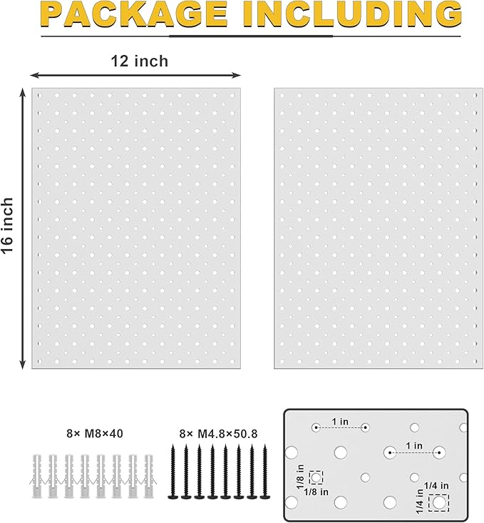 Ultrawall Metal Pegboard Panels, Pegboard Wall Organizer, Peg Boards for Wall, Garage Tool Storage Organization, 12"X16", 2pcs, Gray