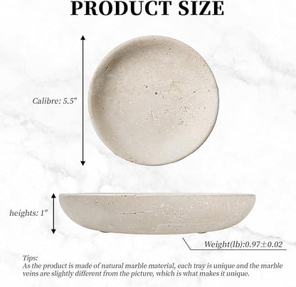 Amaauto Turkish Natural Travertine Jewelry Dish, 5.5" Marble Tray, Trinket Dish for Ring Earring, Gift for Woman (Beige Travertine)