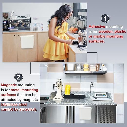 2 Pcs 2.1 Gallon Magnetic Hanging Trash Can Wall Mounted Plastic Garbage Container Lint Bin for Laundry Room Hanging BBQ Utensils Organizer Holder for Kitchen Cabinet Bedroom Bathroom Camping
