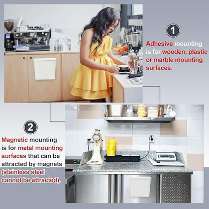 2 Pcs 2.1 Gallon Magnetic Hanging Trash Can Wall Mounted Plastic Garbage Container Lint Bin for Laundry Room Hanging BBQ Utensils Organizer Holder for Kitchen Cabinet Bedroom Bathroom Camping