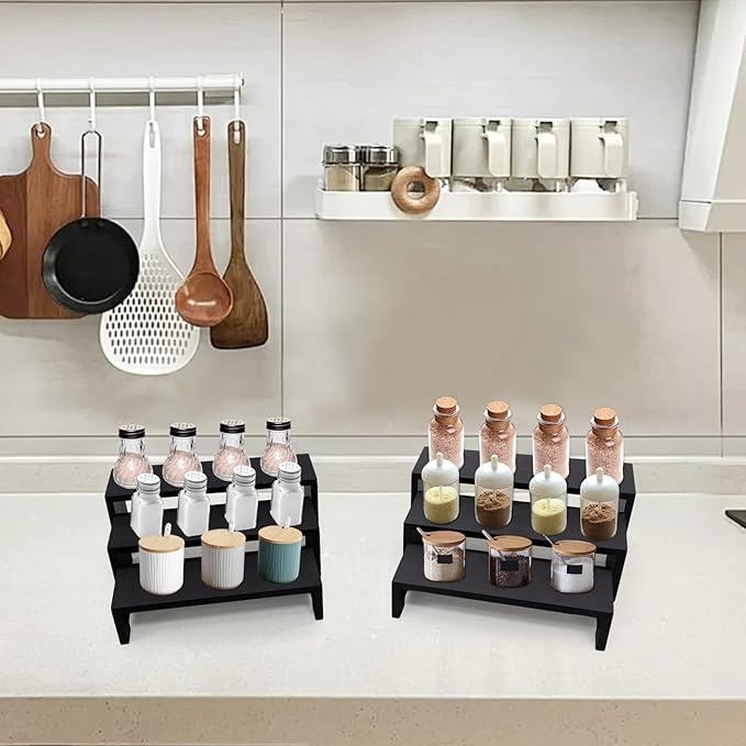 4 Set 12Pcs Black Display Riser Wood Risers Wooden Cupcake Display Stand 3Tiered Racks Perfume Display Dessert Food Stands for Vendors Event Party