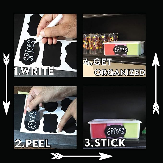 Mantah Rectangle Chalkboard Labels 200pcs with 2 White Chalk Marker, Reusable Waterproof Chalk Label for Storage Bin, Labels for Food Container, Label for Jars, Containers