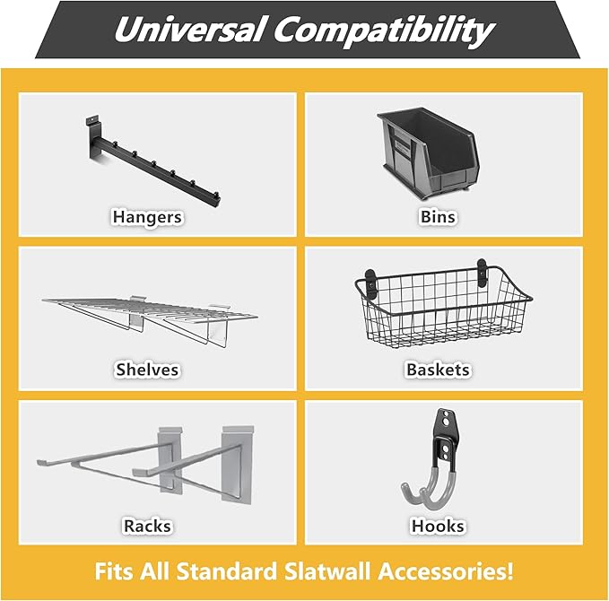 Heavy Duty PVC Slatwall Garage Organizer System, 8ft x 4ft Wall Mounted Panel Kit with 10 Hooks, 75lb/sq ft Capacity, Charcoal Grey Tool Storage Rack for Workshop & Retail Display