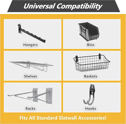 Heavy Duty PVC Slatwall Garage Organizer System, 8ft x 4ft Wall Mounted Panel Kit with 10 Hooks, 75lb/sq ft Capacity, Charcoal Grey Tool Storage Rack for Workshop & Retail Display