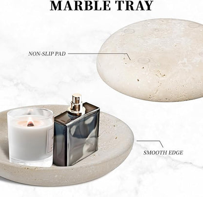 Amaauto Turkish Natural Travertine Jewelry Dish, 5.5" Marble Tray, Trinket Dish for Ring Earring, Gift for Woman (Beige Travertine)