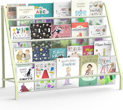 High-Transparent 4 Tier Kids Bookshelf, Sturdy Metal Large Size Book Rack Storage for Kid - Toddler Book Shelf Display for Nurasery, Playroom or Kids Room, Bookshelf Hold More Books - Green