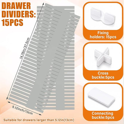 Blosssound 15pcs 5.12x 15 Tall Drawer Divider Adjustable Drawer Organizer DIY Ultra Deep Storage Organizer Separator with Fixed Buckle for Underwear Socks Dormitory Office Kitchen Bedroom(Grey)