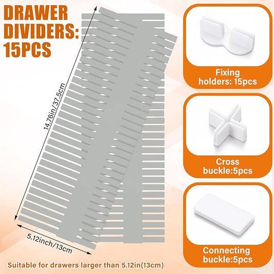 Blosssound 15pcs 5.12x 15 Tall Drawer Divider Adjustable Drawer Organizer DIY Ultra Deep Storage Organizer Separator with Fixed Buckle for Underwear Socks Dormitory Office Kitchen Bedroom(Grey)