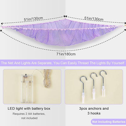 Unicorn Castle Stuffed Animals Net or Hammock Kids Toy Storage Organizer with LED Light Hanging Corner Stuffed Animals Holder Kids Girls Room Decor,Purple,Large (Pack of 1)