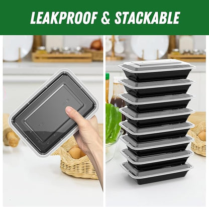 Dealusy 50 Pack (100-Piece) 28 oz Meal Prep Containers Reusable with Lids, Sturdy Leakproof & Food Safe, Microwave, Freezer, Dishwasher Safe Prep Containers, To Go Take Out Plastic Food Storage