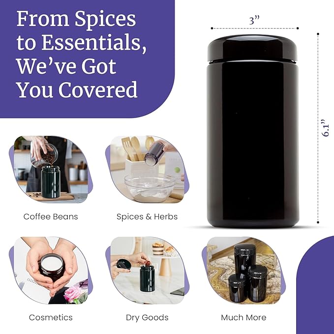 Infinity Jars, Ultraviolet Glass Jar 500 ML (17 fl oz) Pack 10 Smell Proof, Antistatic, Light Blocking Container for Herbs, Coffee, Tea & Spices Durable, Travel-Friendly Storage