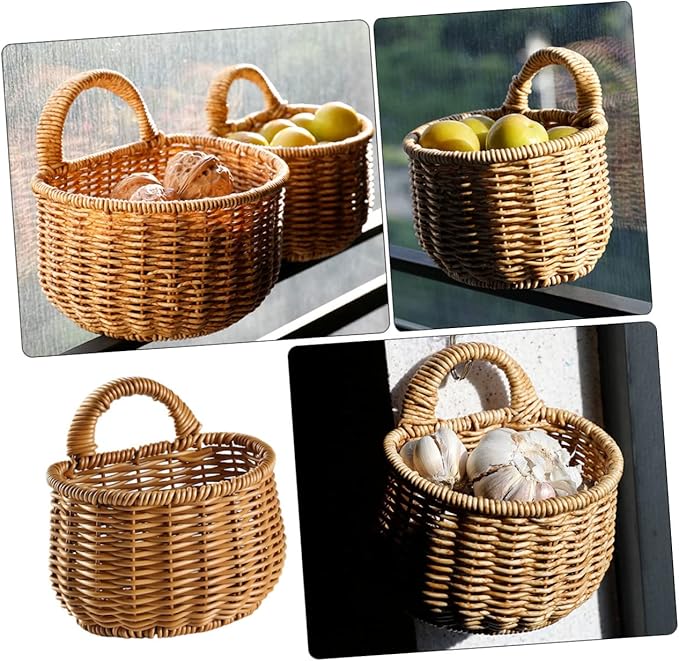 Decorative Woven Storage Basket for Garlic Ginger Eggs Wall-mounted Container Kitchen Organizer for Natural Home Decor