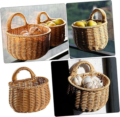 Decorative Woven Storage Basket for Garlic Ginger Eggs Wall-mounted Container Kitchen Organizer for Natural Home Decor