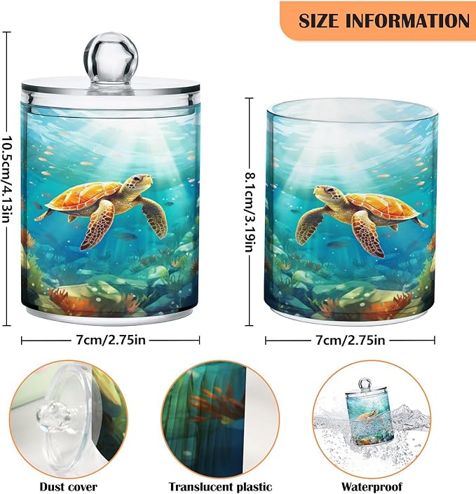 MNSRUU 4 Pack Qtip Holder Organizer Dispenser Sea Turtle Pink Bathroom Storage Canister Cotton Ball Holder Bathroom Containers for Cotton Swabs/Pads/Floss