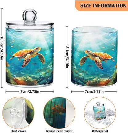MNSRUU 4 Pack Qtip Holder Organizer Dispenser Sea Turtle Pink Bathroom Storage Canister Cotton Ball Holder Bathroom Containers for Cotton Swabs/Pads/Floss