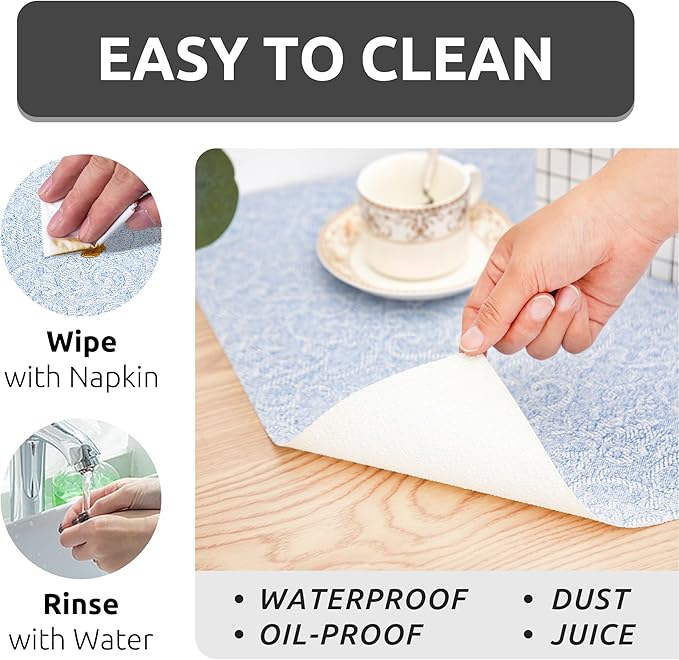 FIFTY FEET 12X360 Inch Shelf Liner with Scissor & Tape Measure for Kitchen Cabinets, PVC Drawer Liner for Dresser Non-Slip Bathroom, Non-Adhesive Cabinet Liner Washable (Pale Blue)