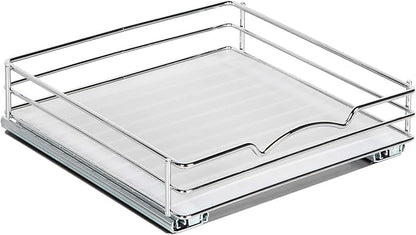 Pull Out Cabinet Organizer for Spices, Cans - Heavy Duty with Lifetime Limited Warranty- Pull Out Spice Rack- Cabinet Pull Out Shelf for Cans,Dishes, Etc, 10"W x 10"D x 2-1/8 H, Chrome