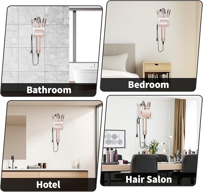 MAYZOLOP Hair Dryer Holder Wall Mounted, Hair Tools Organizer, Bathroom Space-Saving Blow Dryer Organizer Curling Irons Storage Wall Mounted White (Self-Adhesive and Drilling)